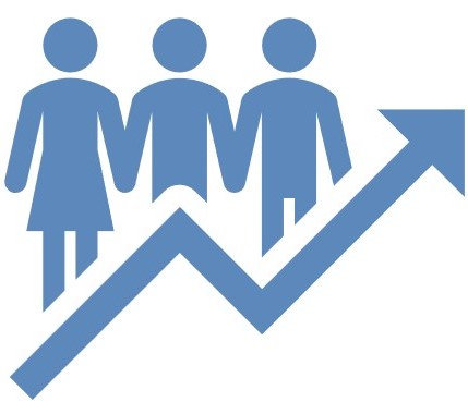 3 people holding hands with up arrow representing cultural transformation.